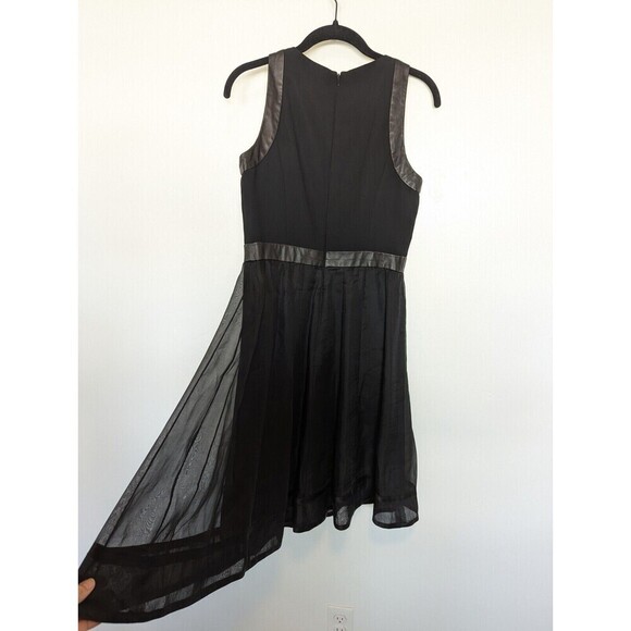 Carmen Marc Valvo Dress Womens 6 Black Silk Leather Lace Whimisgoth Fairy Mature - Picture 7 of 14